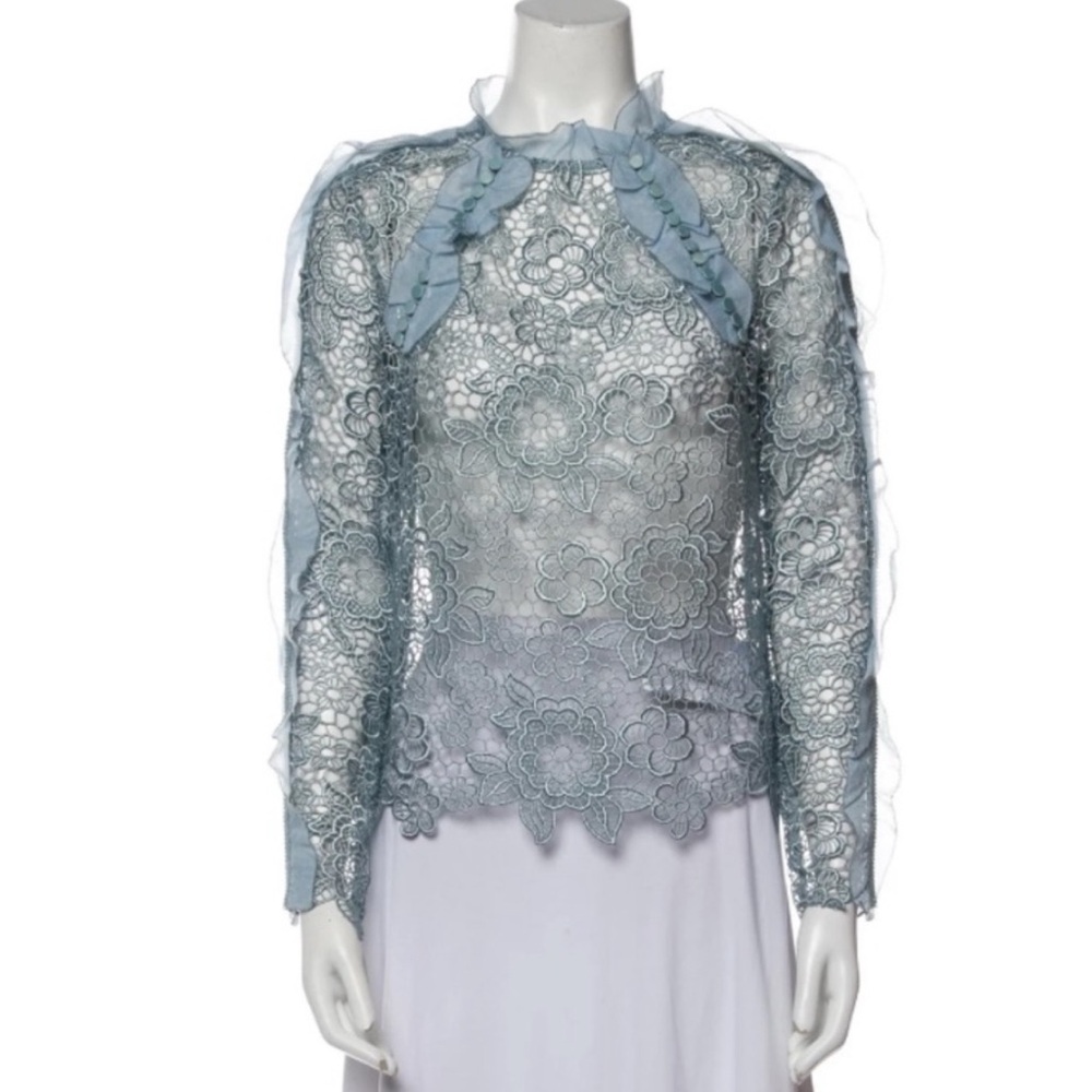 Self Portrait Lace Long Sleeve Top in Blue
